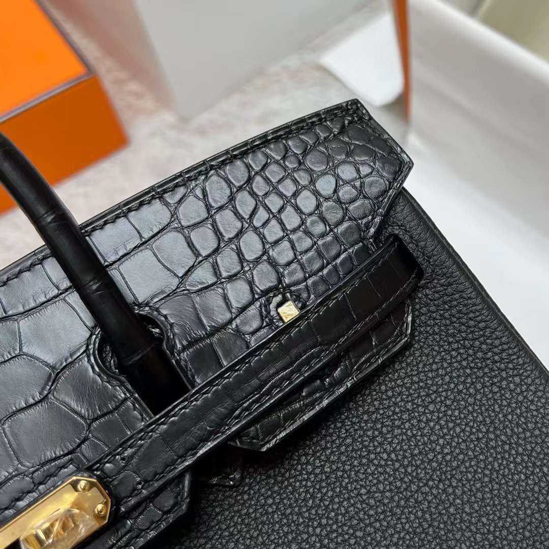 Hermès（爱马仕）Birkin 铂金包 Touch Togo 拼 雾面美洲鳄鱼皮 Ck89 黑色 金扣 25cm 全手工蜡线缝制 Ghw