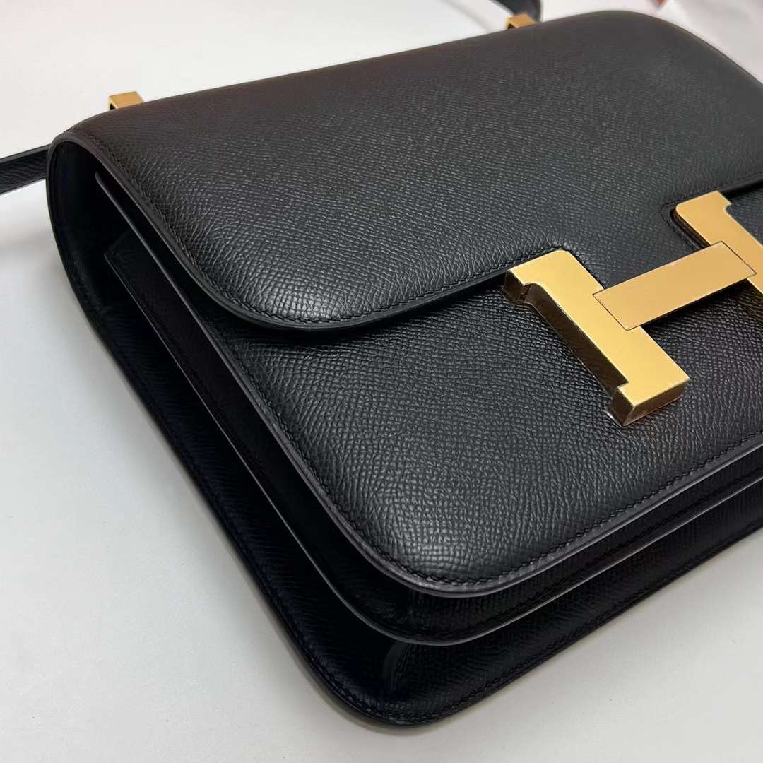 Hermès（爱马仕）Constance 空姐包 Epsom Ck89 黑色 金扣 24cm 全手工蜡线缝制 Ghw