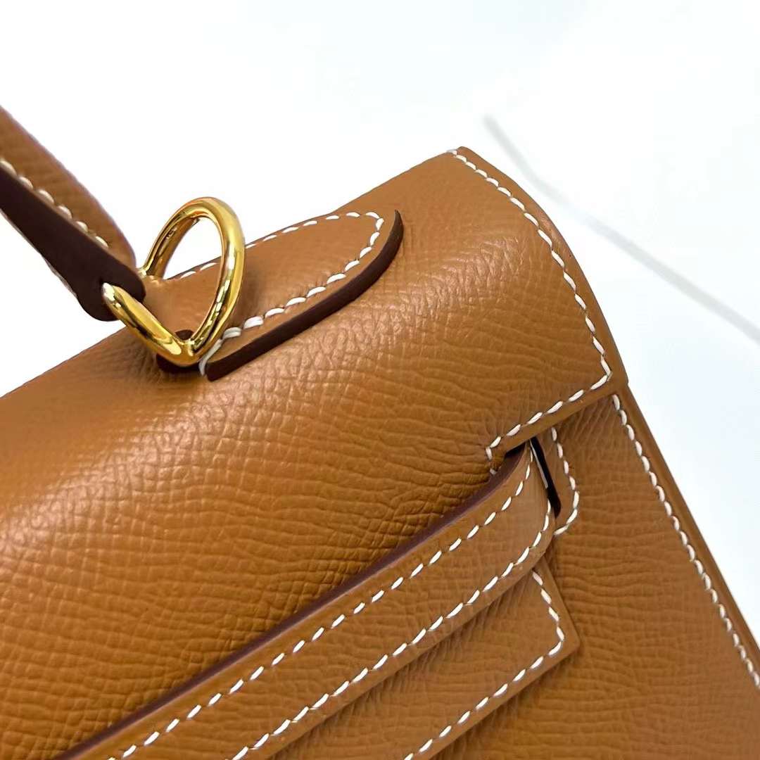 Hermès（爱马仕）Kelly 凯莉包 Epsom Ck37 金棕色 金扣 25cm 全手工蜡线缝制 Ghw