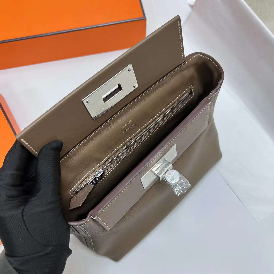 Hermès（爱马仕）Kelly 2424 Evercolor 拼 Swift Ck18 大象灰 银扣 29cm 全手工蜡线缝制 Phw