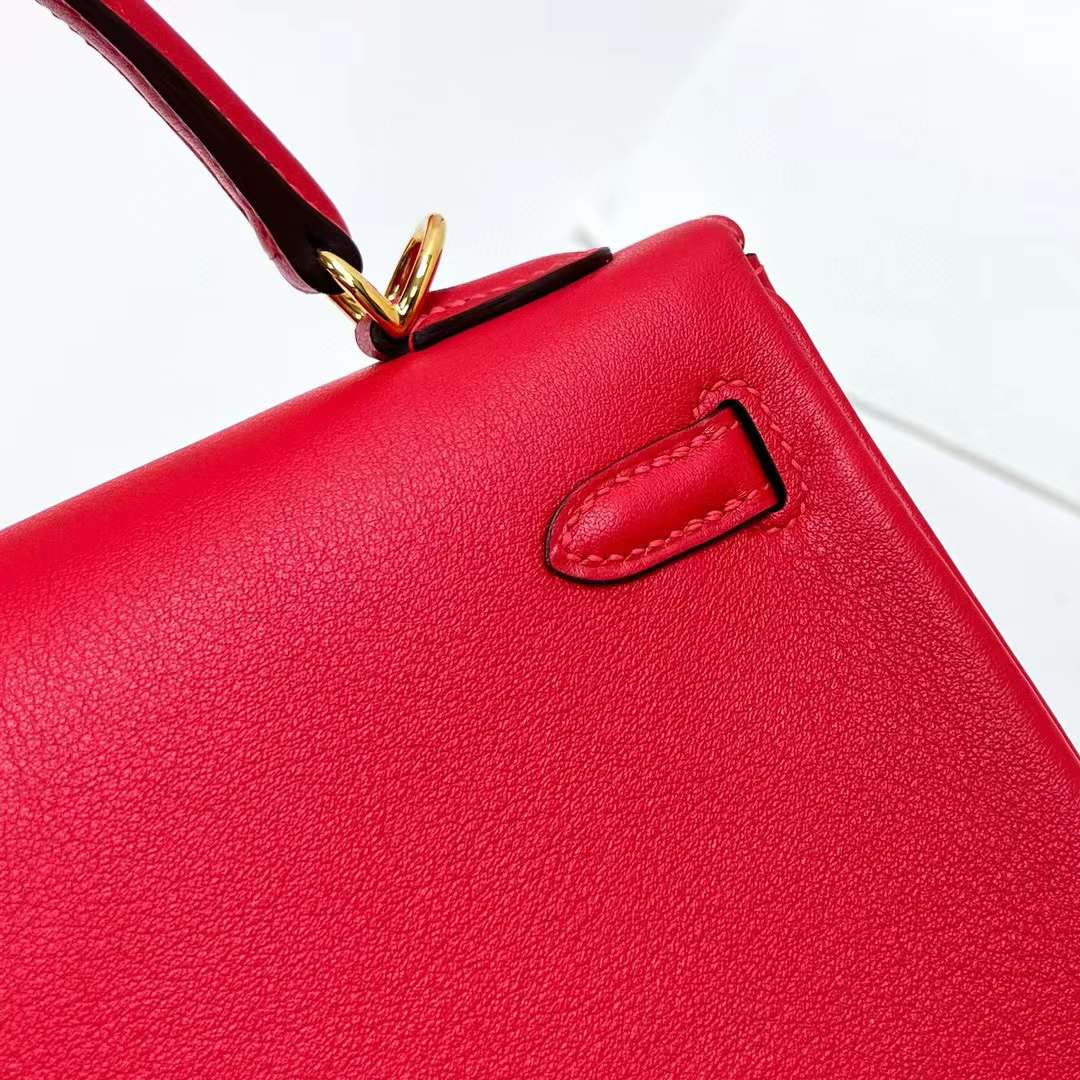 Hermès（爱马仕）Kelly 凯莉包 Swift S3 心红色 金扣 25cm 全手工蜡线缝制 Ghw