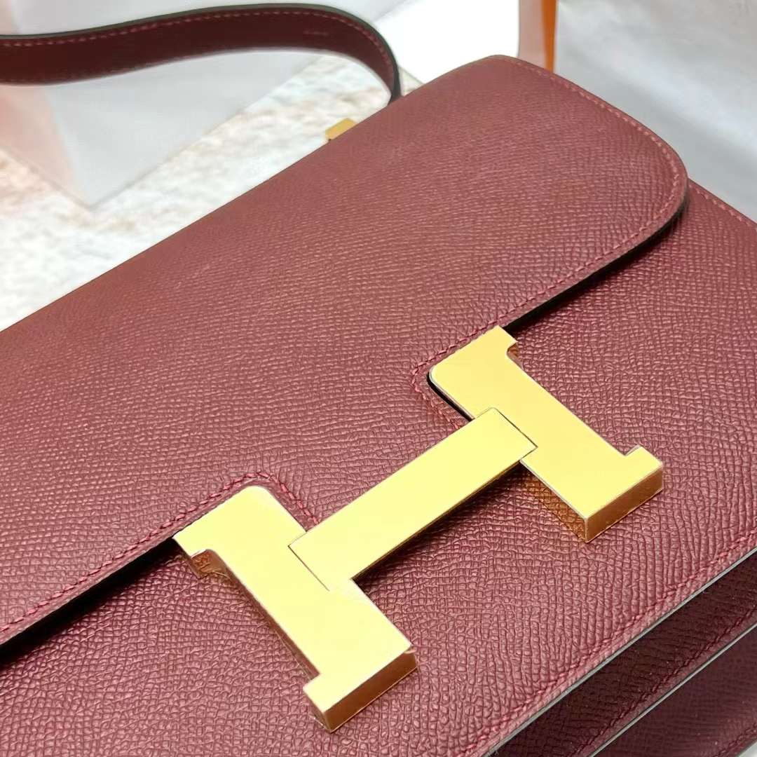 Hermès（爱马仕）Constance 康斯坦斯 Epsom Ck55 爱马仕红 金扣 24cm 全手工蜡线缝制 Ghw