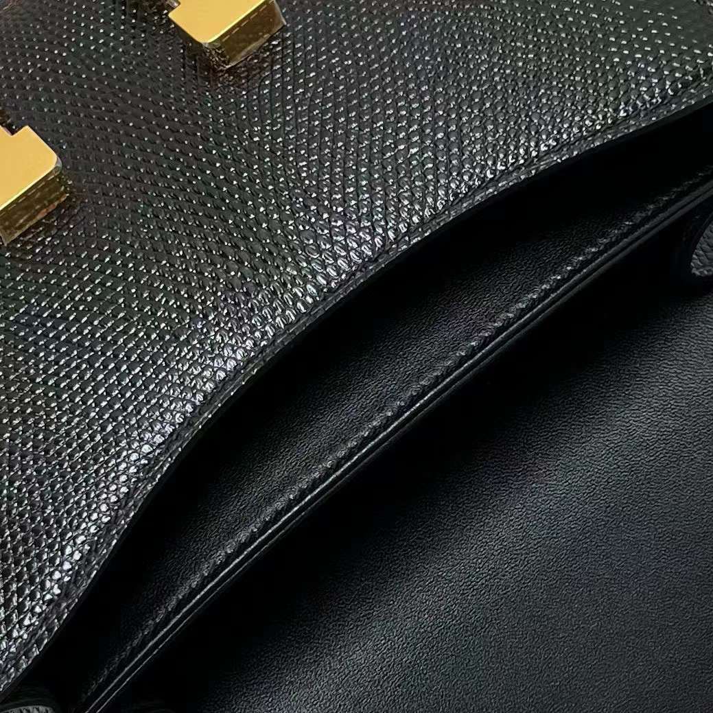Hermès（爱马仕）Constance 康康 Lizard 进口蜥蜴皮 Ck89 黑色 金扣 19cm 全手工蜡线缝制 Ghw