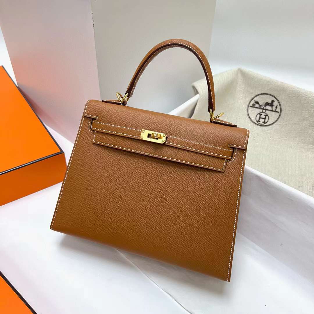Hermès（爱马仕）Kelly 凯莉包 Epsom Ck37 金棕色 金扣 25cm 全手工蜡线缝制 Ghw
