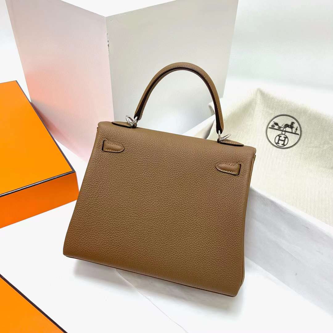 Hermès（爱马仕）Kelly 凯莉包 Togo皮 3G 栗子色 内拼 墨西哥粉 银扣 25cm 全手工蜡线缝制 Phw