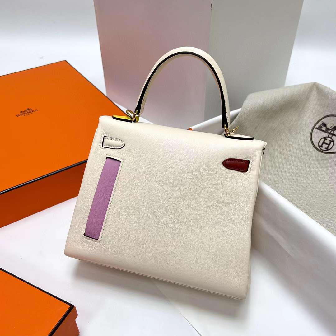 Hermès（爱马仕）Kelly 凯莉包 Colormatic Swift i2 奶油白 金扣 25cm 全手工蜡线缝制 Ghw