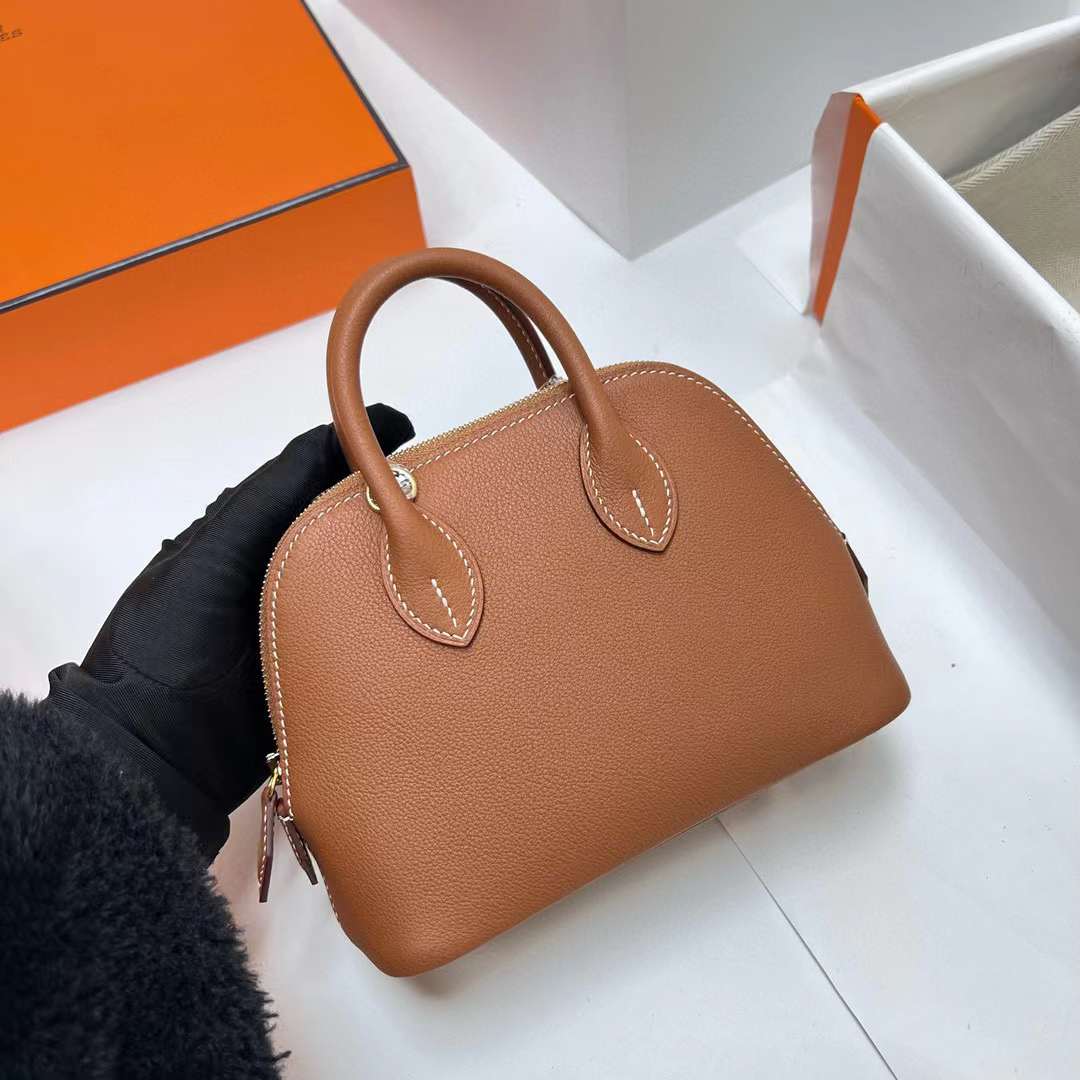 Hermès（爱马仕）Mini Bolide 迷你保龄球包 Chevre 进口山羊皮 Ck80 珍珠灰 金扣 19cm 全手工蜡线缝制 Ghw
