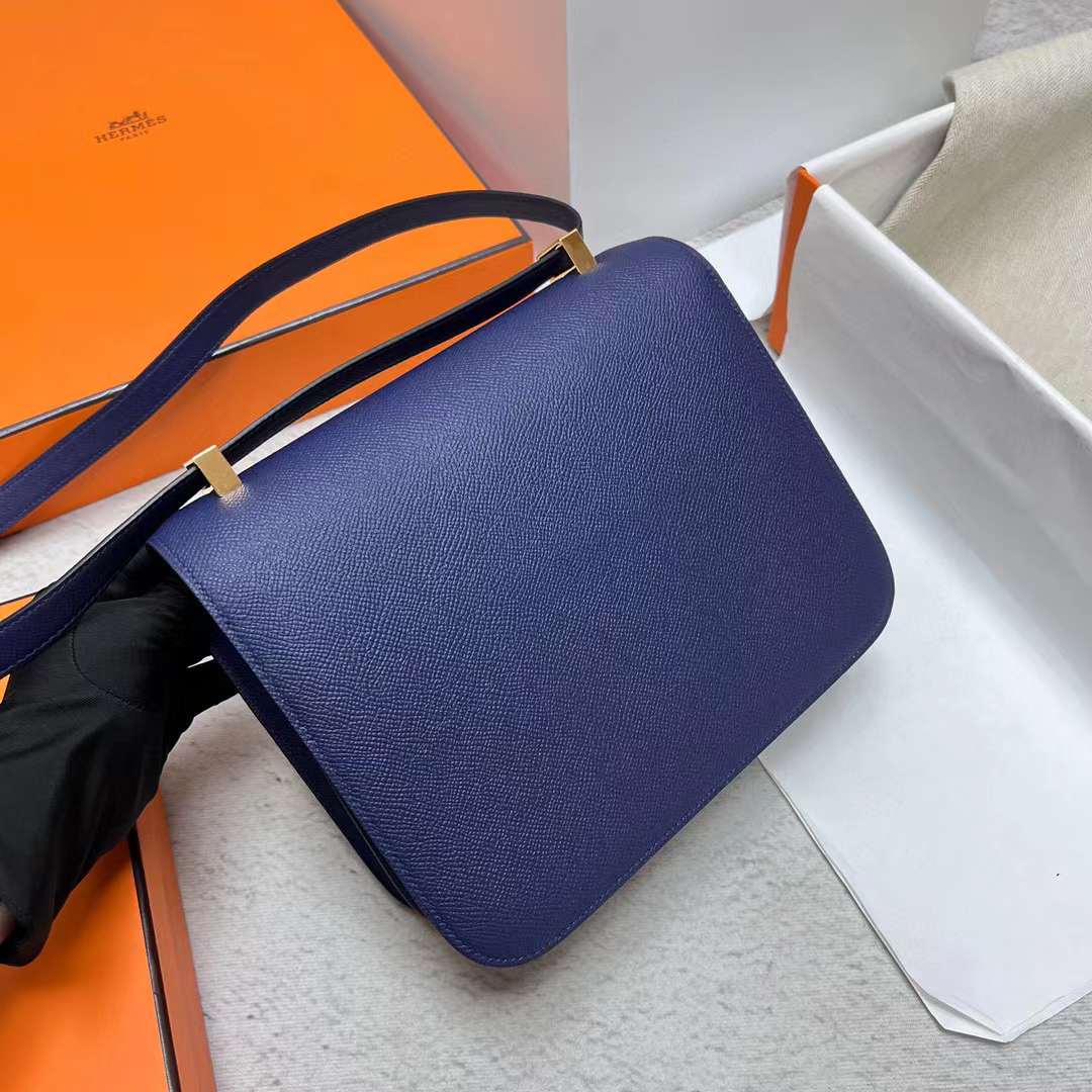 Hermès（爱马仕）Constance 康斯坦斯 Epsom Ck73 宝石蓝 金扣 24cm 全手工蜡线缝制 Ghw