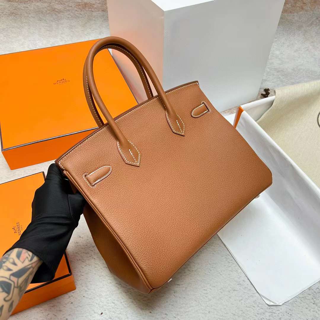 Hermès（爱马仕）Birkin 铂金包 Togo皮 Ck37 金棕色 银扣 30cm 全手工蜡线缝制 Phw