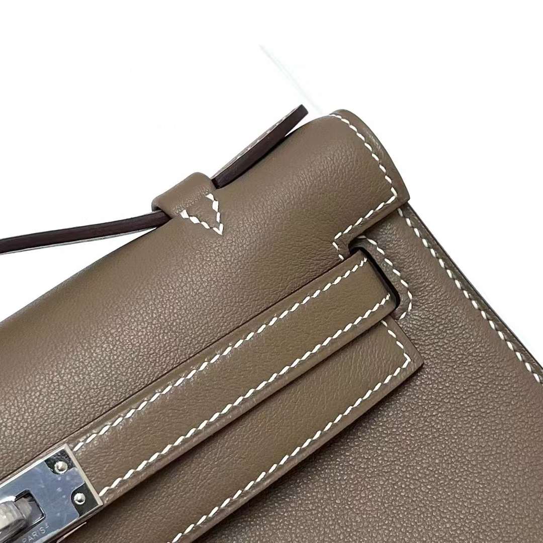 Hermès（爱马仕）Mini Kelly Pochette Swift Ck18 大象灰 银扣 22cm 全手工蜡线缝制 phw