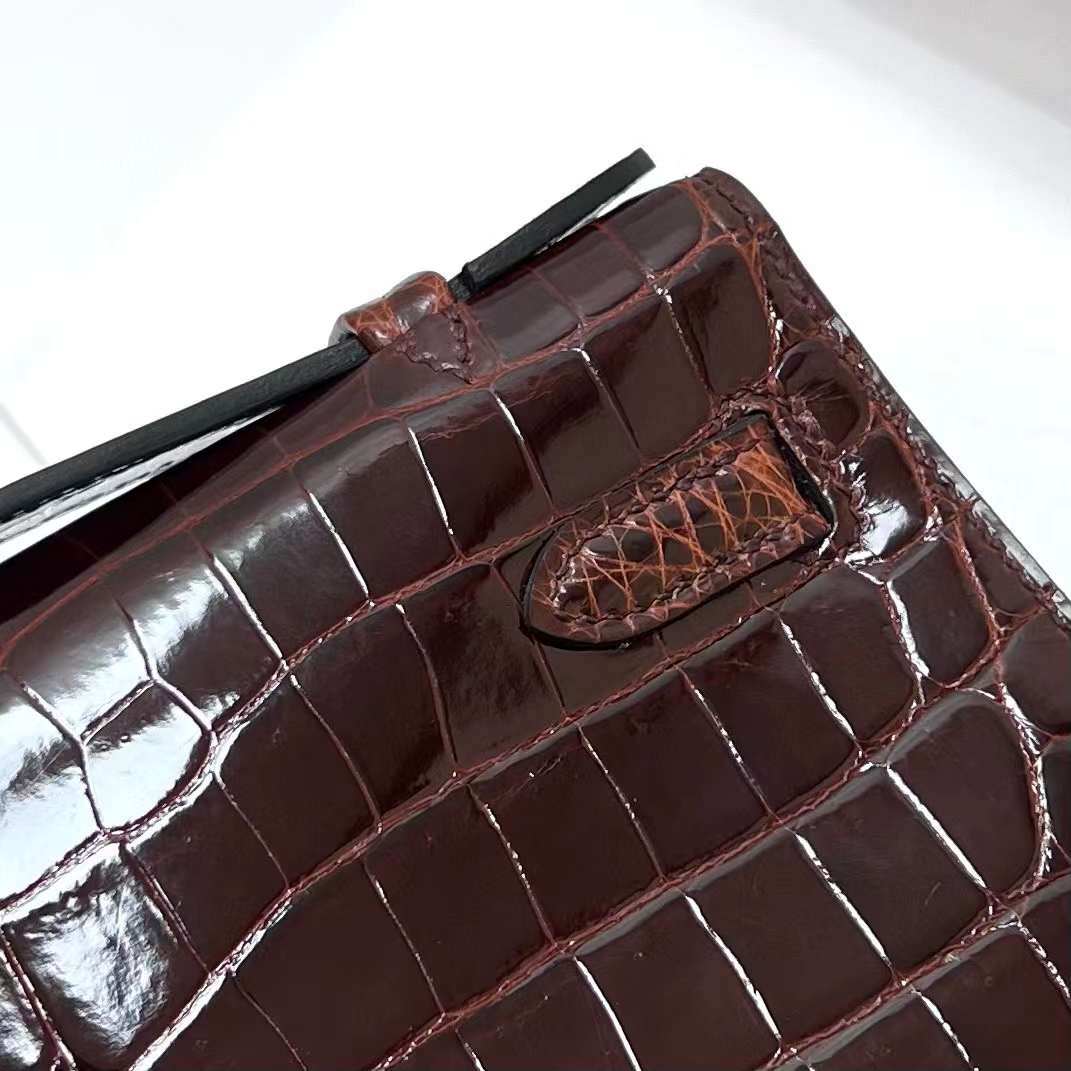 Hermès（爱马仕）Mini Kelly Pochette 亮面尼罗鳄鱼 Shiny nilo crocodile cc31 蜜糖棕 金扣 22cm 全手工蜡线缝制 Ghw