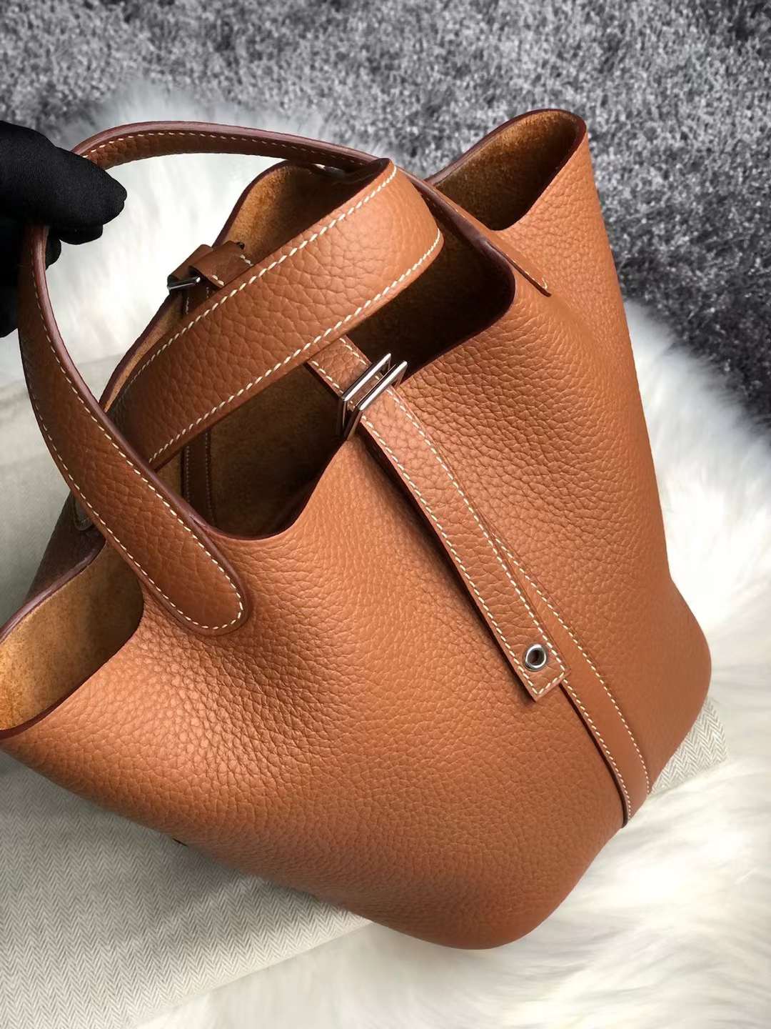 Hermès（爱马仕）Picotin 菜篮子 Clemence 原厂进口大牛皮 Ck37 金棕色 银扣 18cm 全手工蜡线缝制 Phw