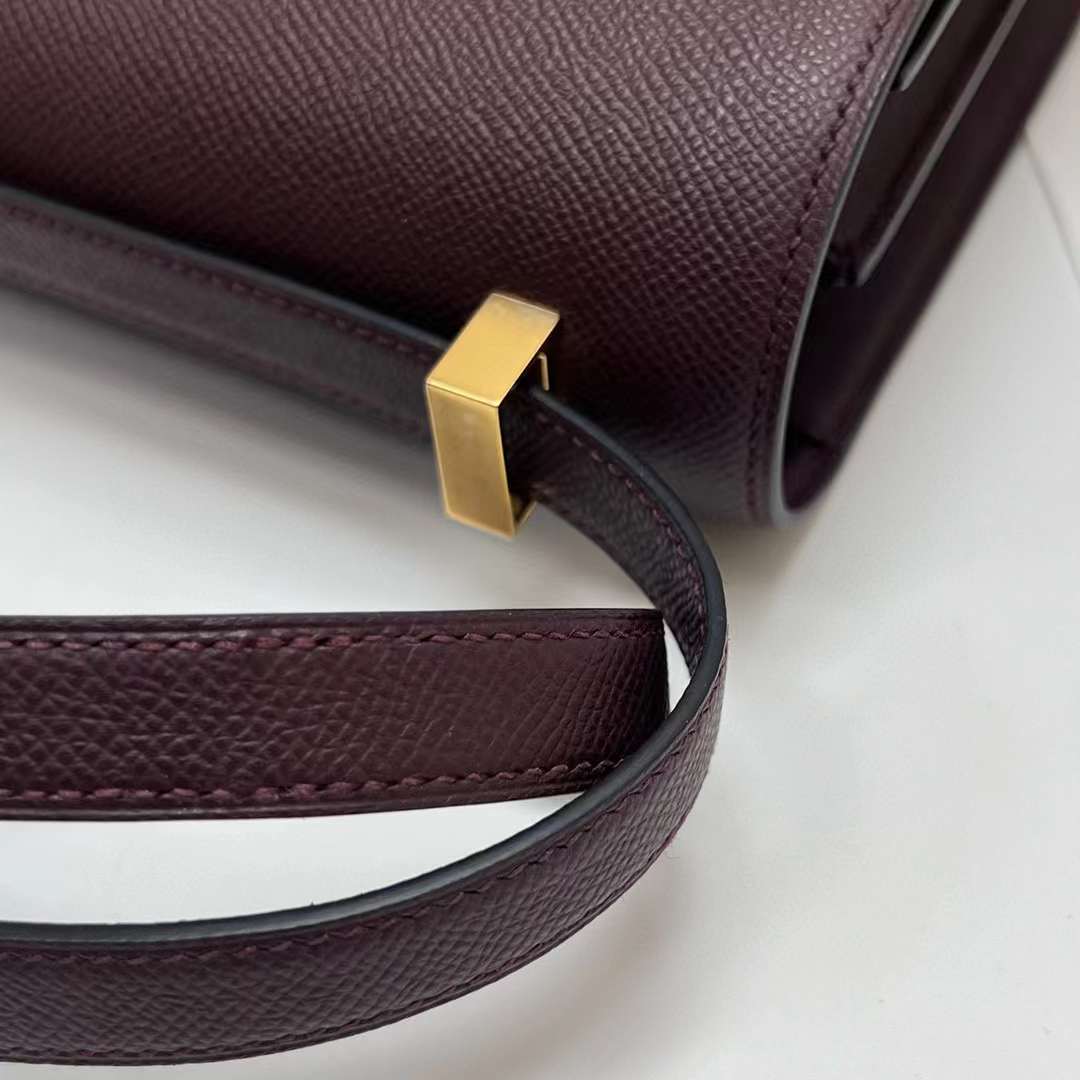 Hermès（爱马仕）Constance 空姐包 Epsom 0G 马鞍红 金扣 24cm 全手工蜡线缝制 Ghw