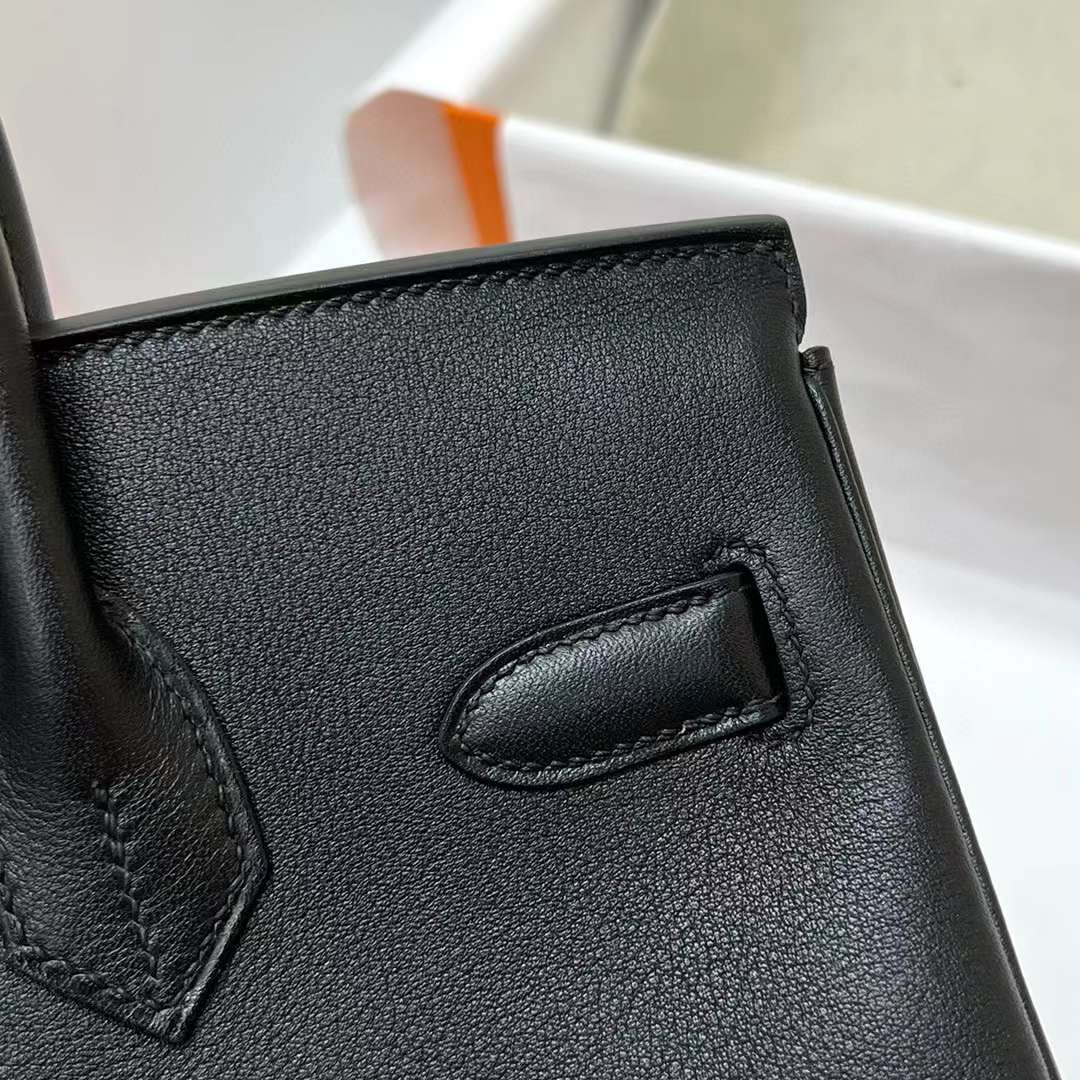 Hermès（爱马仕）Birkin 铂金包 Swift皮 Ck89 黑色 银扣 30cm 全手工蜡线缝制 Phw