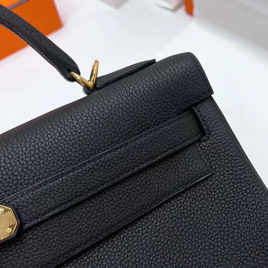 Hermès（爱马仕）Kelly Togo 御用原厂顶级小牛皮 Ck89 黑色 金扣 32cm 全手工蜡线缝制 Ghw