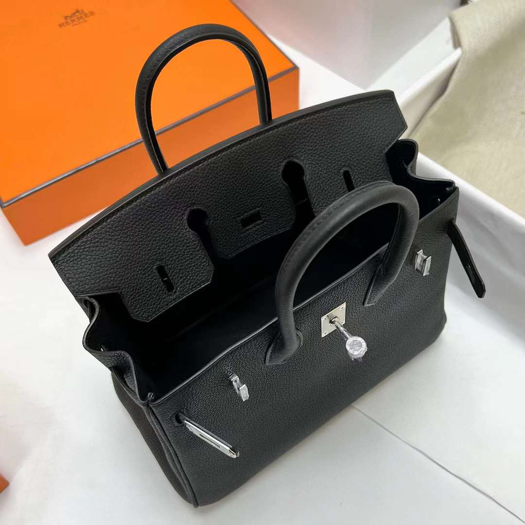 Hermès（爱马仕）Birkin 铂金包 Togo皮 Ck89 黑色 银扣 25cm 全手工蜡线缝制 Phw