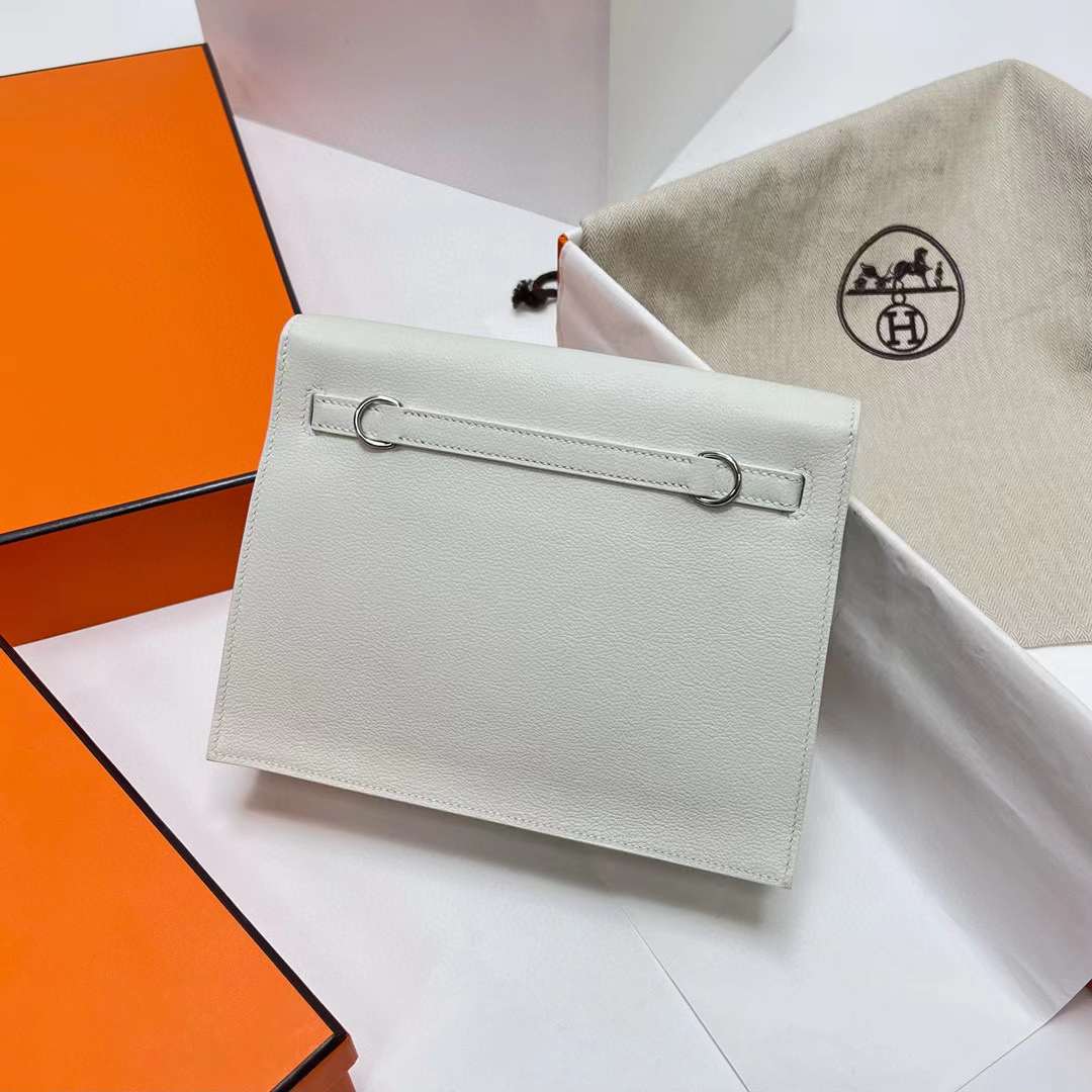 Hermès（爱马仕）Kelly danse 跳舞包 Evercolor 01 纯白 银扣 22cm 全手工蜡线缝制 Phw