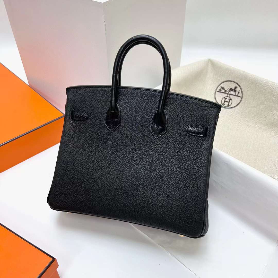 Hermès（爱马仕）Birkin 铂金包 Touch Togo & 雾面美洲鳄 Ck89 黑色 金扣 25cm 全手工蜡线缝制 Ghw