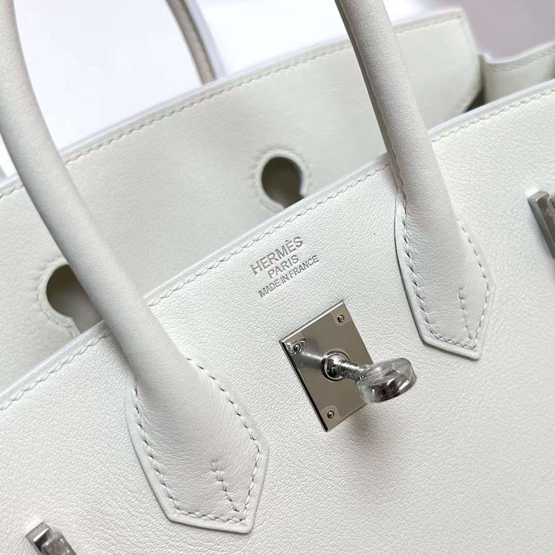 Hermès（爱马仕）Birkin 铂金包 Swift 01 纯白 银扣 25cm 全手工蜡线缝制 Phw