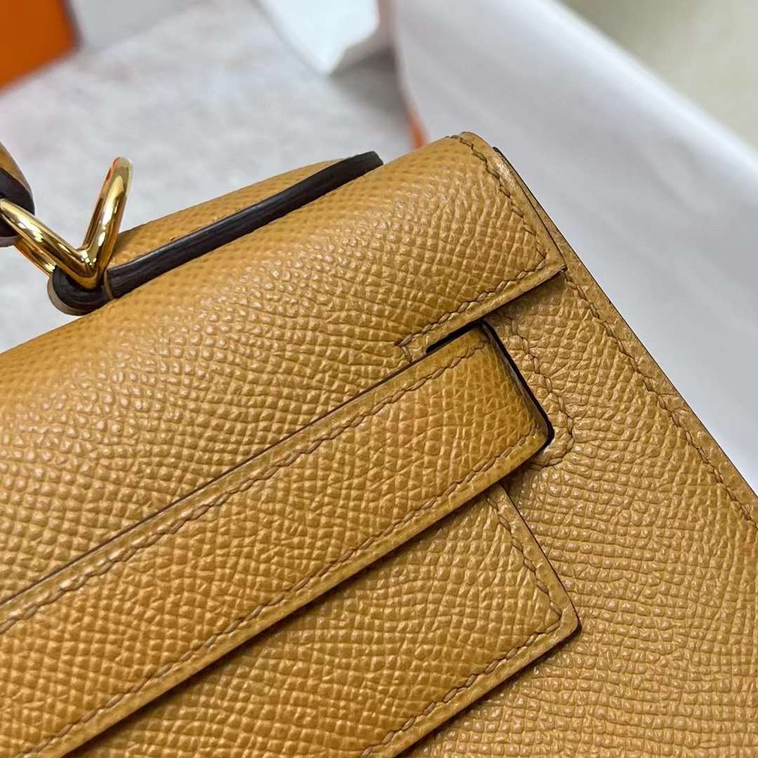 Hermès（爱马仕）Kelly 凯莉包 Epsom 三拼色 Ck18 大象灰 拼 2S 芝麻色 内拼 深海蓝 金扣 28cm 全手工蜡线缝制 Ghw