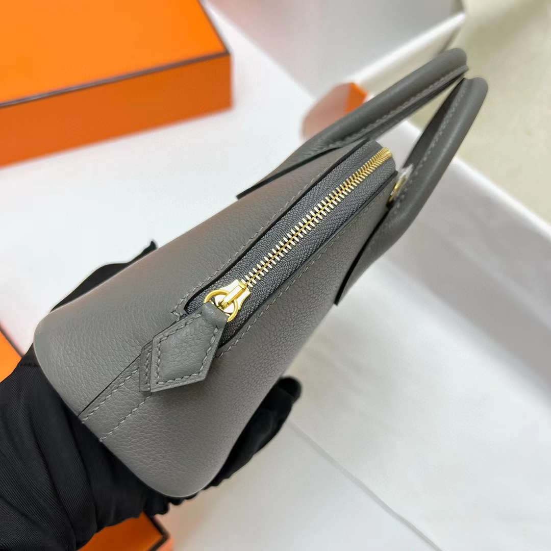 Hermès（爱马仕）Mini Bolide 迷你保龄球包 Evercolor 0L 积雨云灰 金扣 19cm 全手工蜡线缝制 Ghw