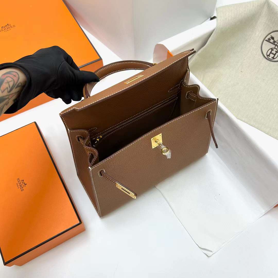 Hermès（爱马仕）Kelly 凯莉包 Sellier Togo 外缝 Ck37 金棕色 金扣 25cm 全手工蜡线缝制 Ghw