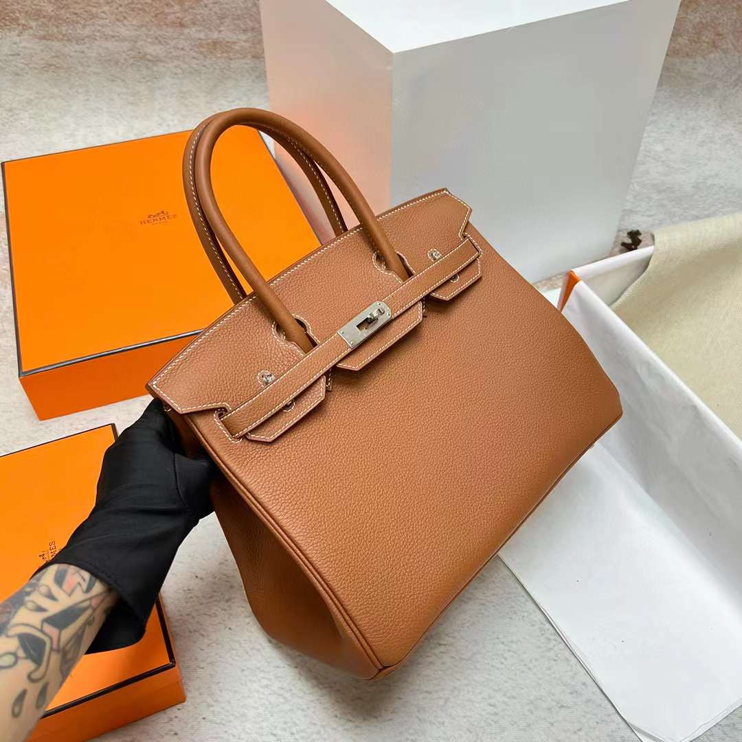 Hermès（爱马仕）Birkin 铂金包 Togo皮 Ck37 金棕色 银扣 30cm 全手工蜡线缝制 Phw