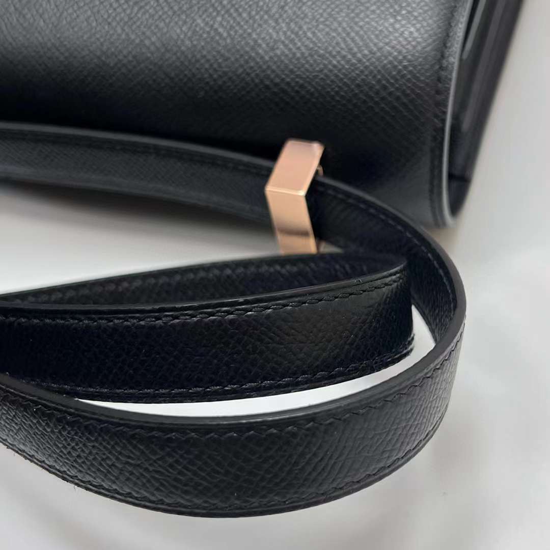 Hermès（爱马仕）Constance 空姐包 Epsom Ck89 黑色 玫瑰金扣 24cm 全手工蜡线缝制 RGhw
