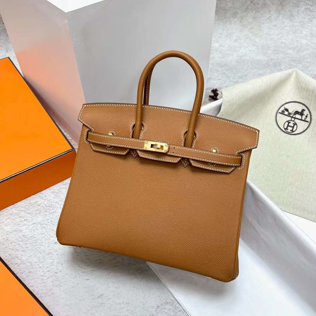 Hermès（爱马仕）Birkin 铂金包 Epsom Ck37 金棕色 金扣 25cm 全手工蜡线缝制 Ghw
