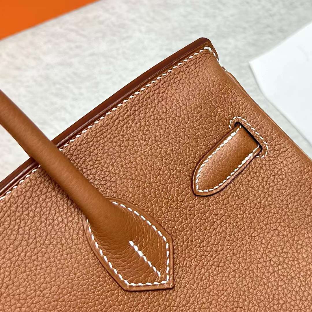 Hermès（爱马仕）Birkin 铂金包 Togo皮 Ck37 金棕色 银扣 30cm 全手工蜡线缝制 Phw