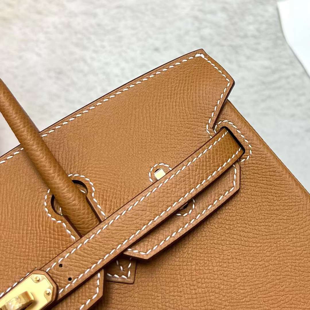 Hermès（爱马仕）Birkin 铂金包 Epsom Ck37 金棕色 金扣 25cm 全手工蜡线缝制 Ghw