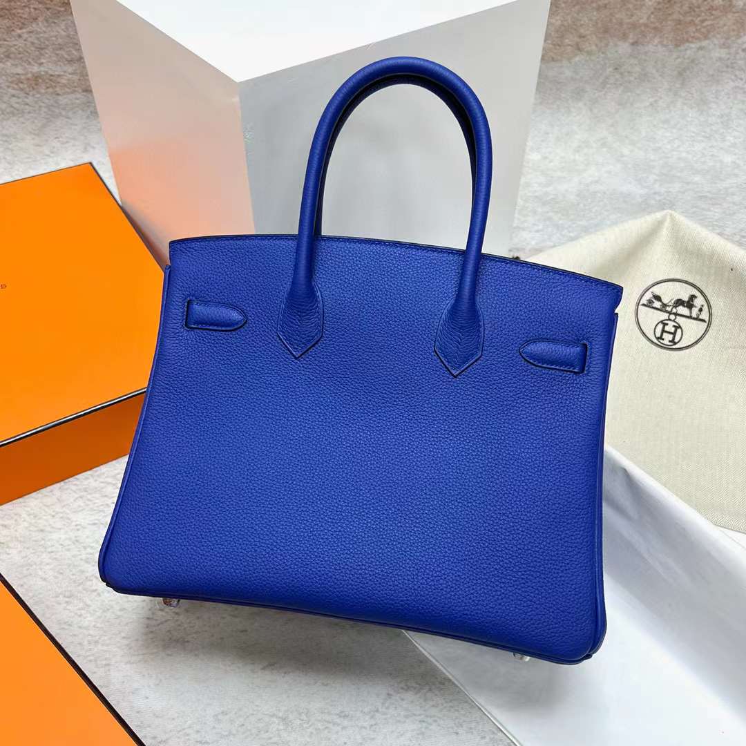 Hermès（爱马仕）Birkin 铂金包 Togo皮 7T 电光蓝 银扣 30cm 全手工蜡线缝制 Phw