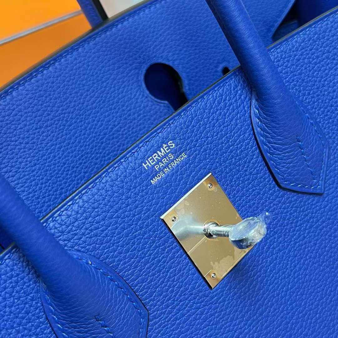 Hermès（爱马仕）Birkin 铂金包 Togo皮 7T 电光蓝 银扣 30cm 全手工蜡线缝制 Phw