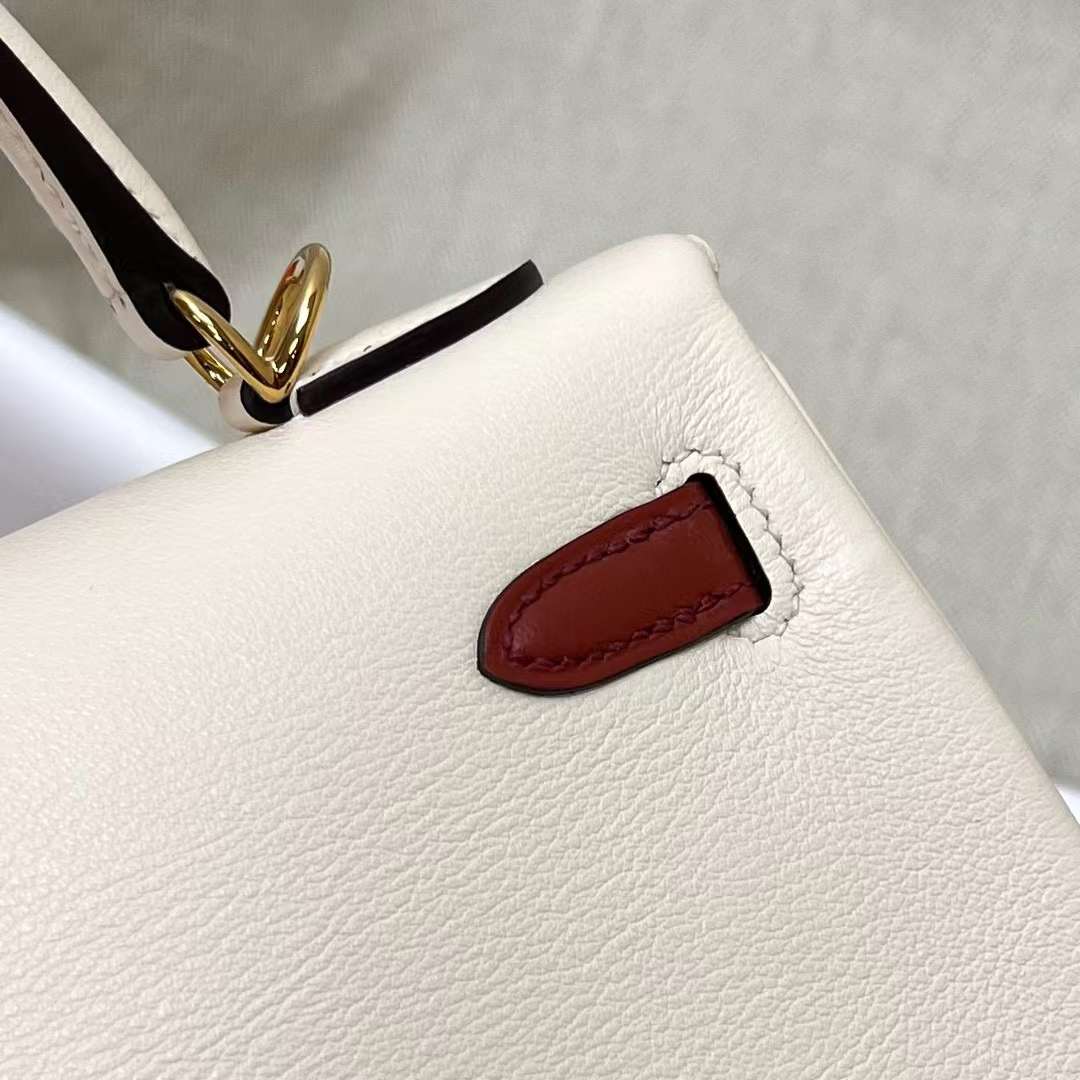 Hermès（爱马仕）Kelly 凯莉包 Colormatic Swift i2 奶油白 金扣 25cm 全手工蜡线缝制 Ghw