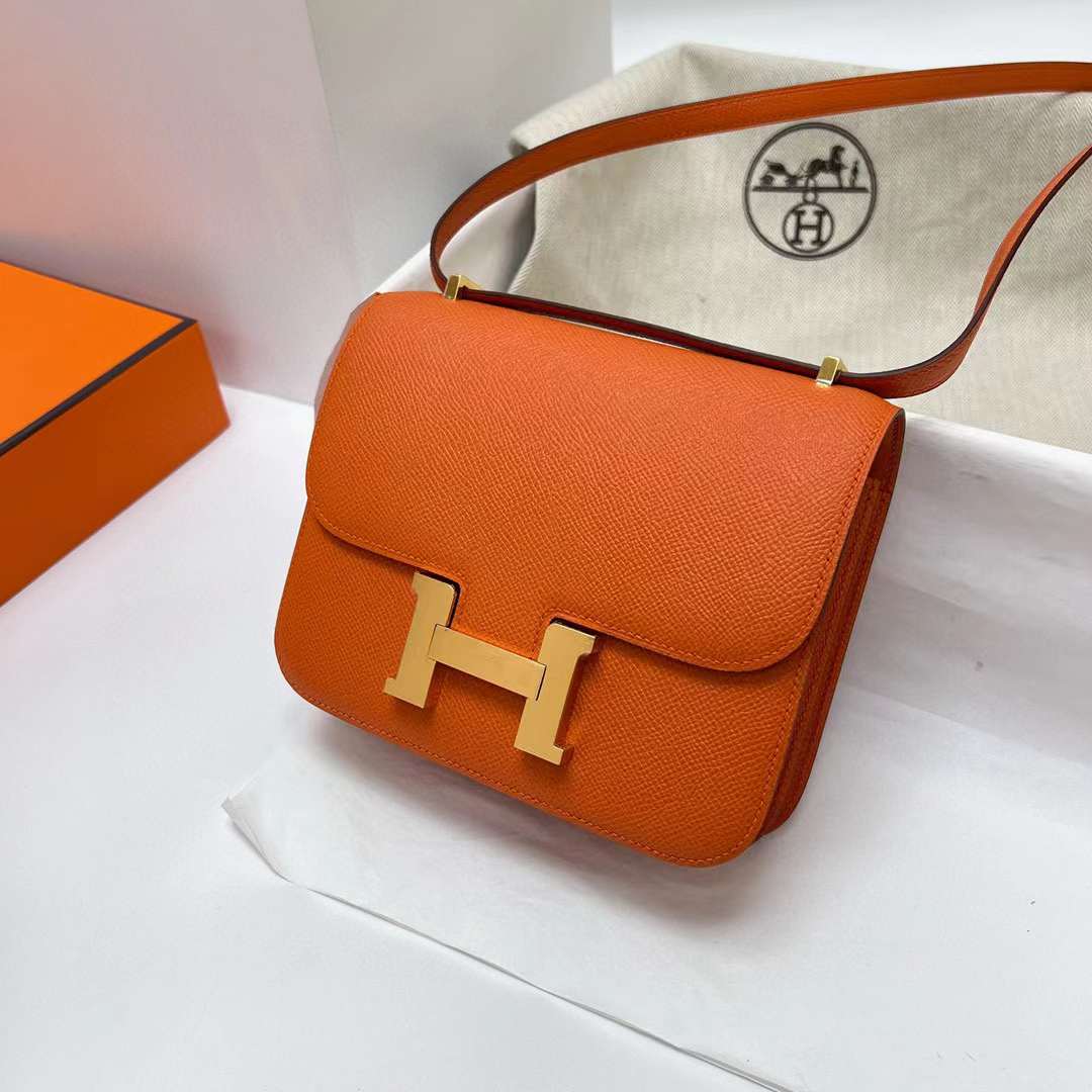 Hermès（爱马仕）Constance 空姐包 Epsom Ck93 橙色 金扣 19cm 全手工蜡线缝制 Ghw