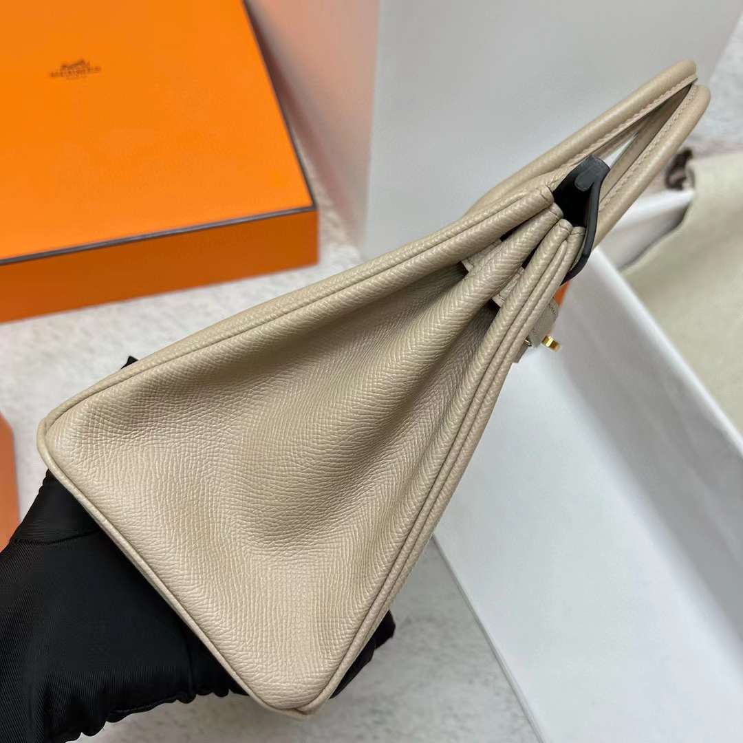 Hermès（爱马仕）Birkin 铂金包 Epsom S2 风衣灰 金扣 25cm 全手工蜡线缝制 Ghw