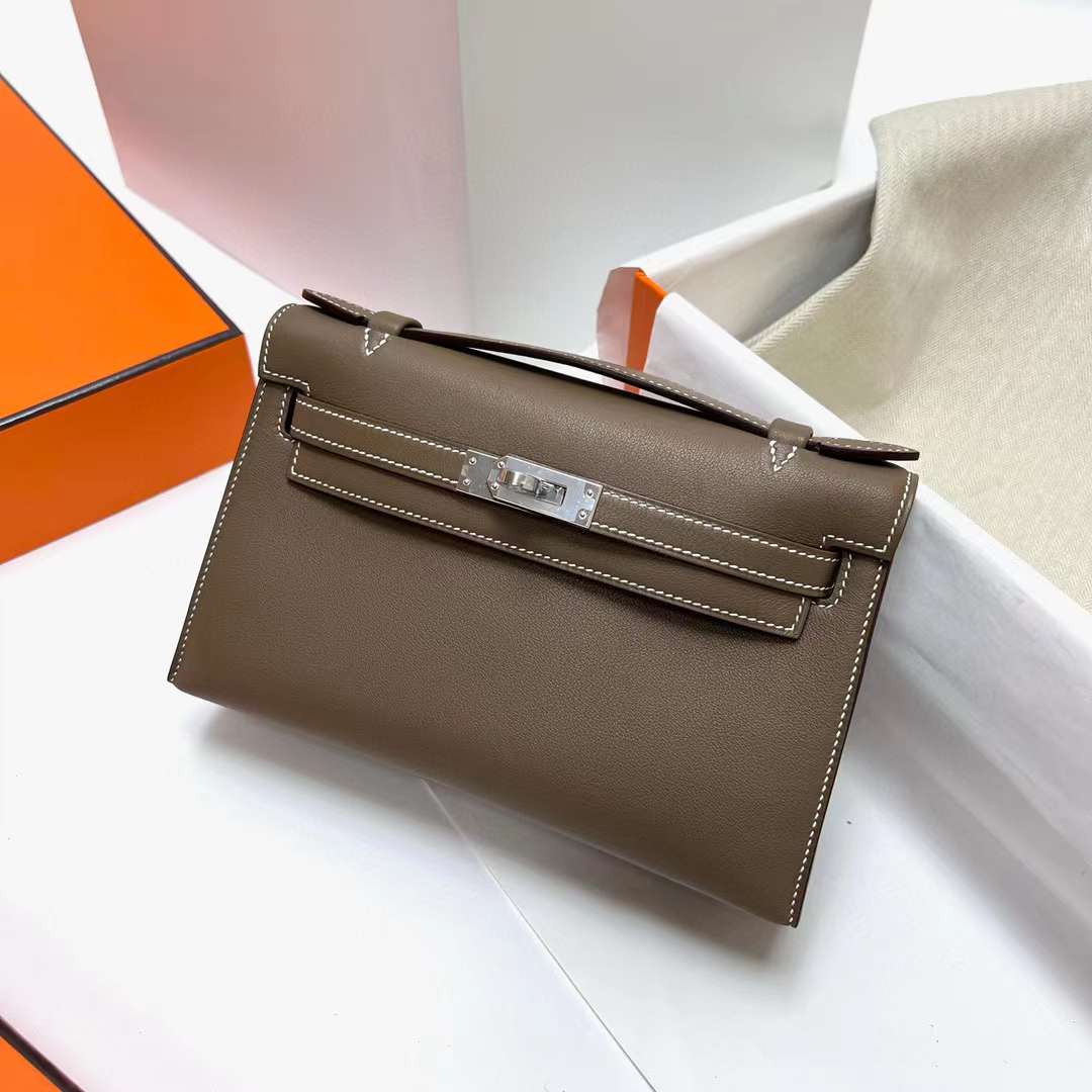 Hermès（爱马仕）Mini Kelly Pochette Swift Ck18 大象灰 银扣 22cm 全手工蜡线缝制 phw
