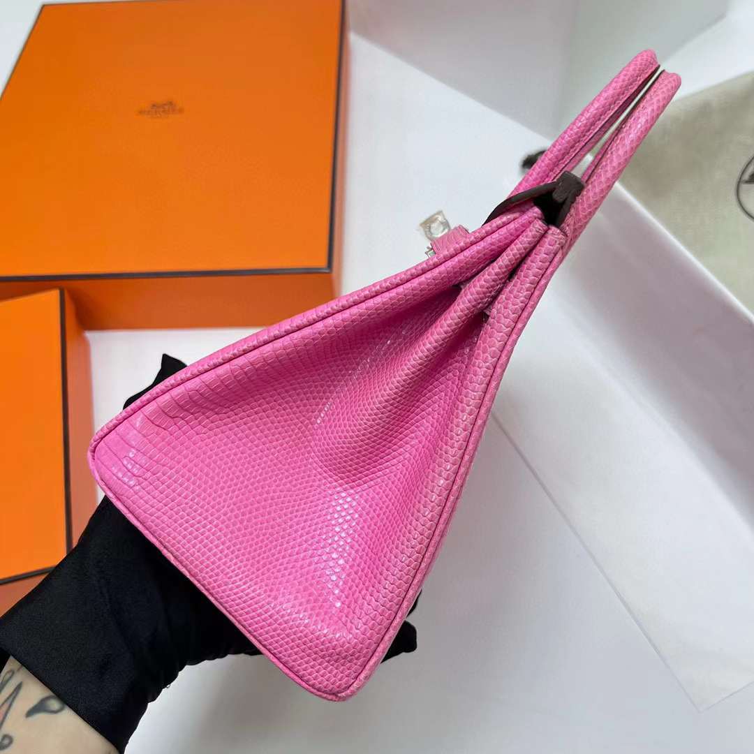 Hermès（爱马仕）Birkin 铂金包 Lizard 进口蜥蜴皮 j5 桃粉色 银扣 25cm 全手工蜡线缝制 Phw