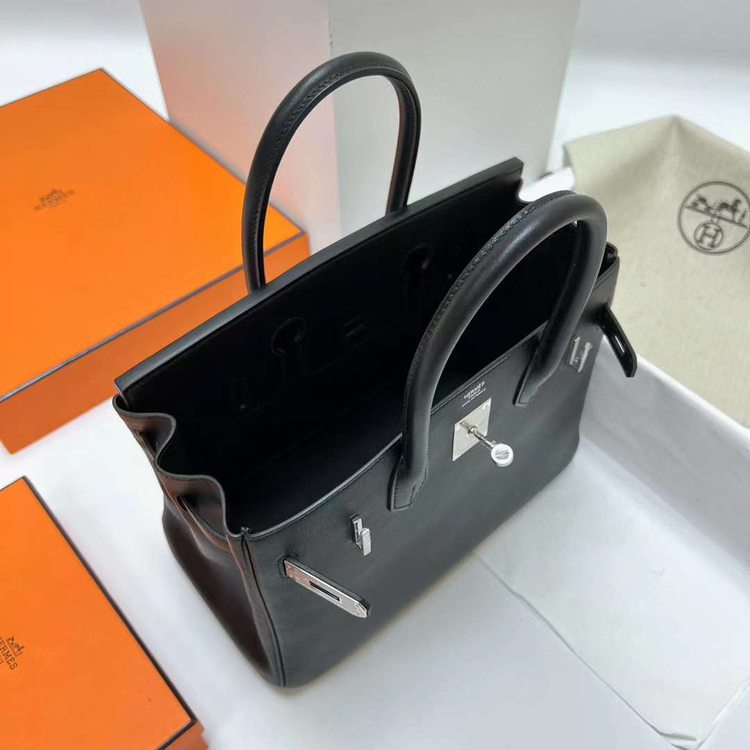 Hermès（爱马仕）Birkin 铂金包 Swift皮 Ck89 黑色 银扣 30cm 全手工蜡线缝制 Phw