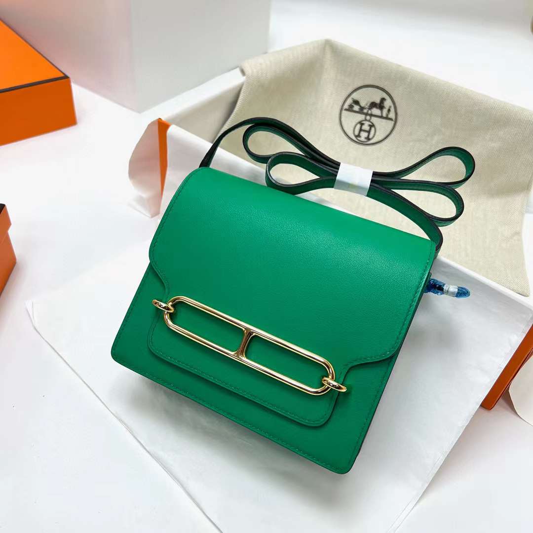 Hermès（爱马仕）Roulis 猪鼻子 Evercolor 6W 薄荷绿 浅金扣 18cm 全手工蜡线缝制