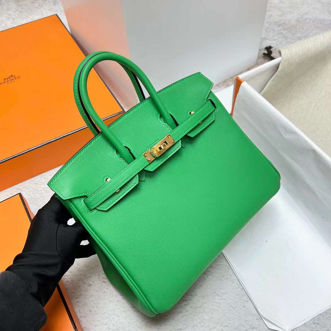 Hermès（爱马仕）Birkin 铂金包 Swift皮 K1 竹子绿 金扣 25cm 全手工蜡线缝制 Ghw