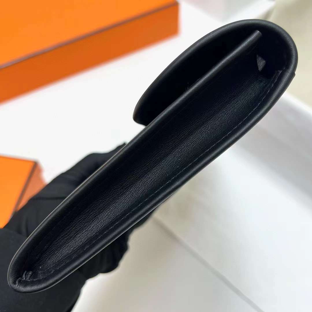 Hermès（爱马仕）Jige 手包 Swift Ck89 黑色 自然色蜥蜴扣 29cm 全手工蜡线缝制