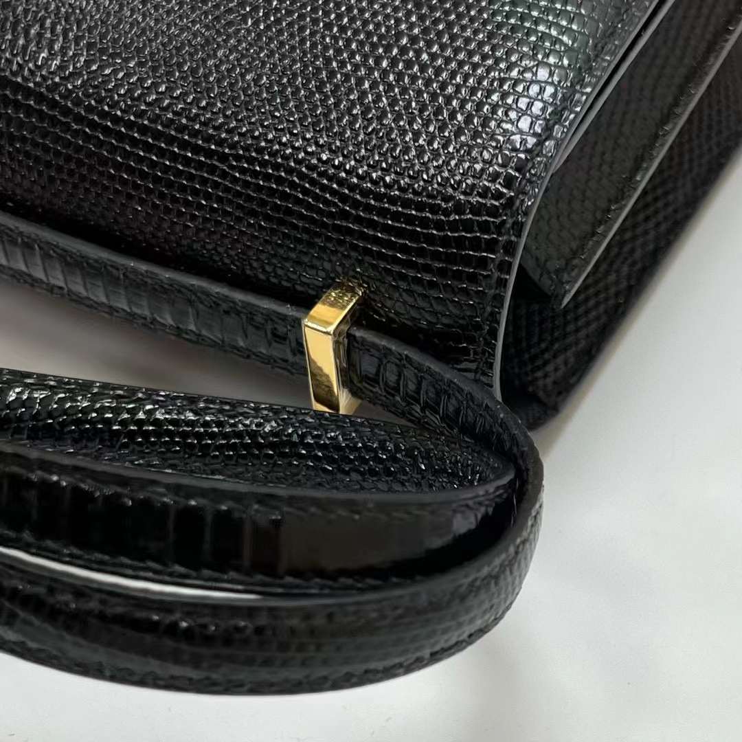Hermès（爱马仕）Constance 康康 Lizard 进口蜥蜴皮 Ck89 黑色 金扣 19cm 全手工蜡线缝制 Ghw
