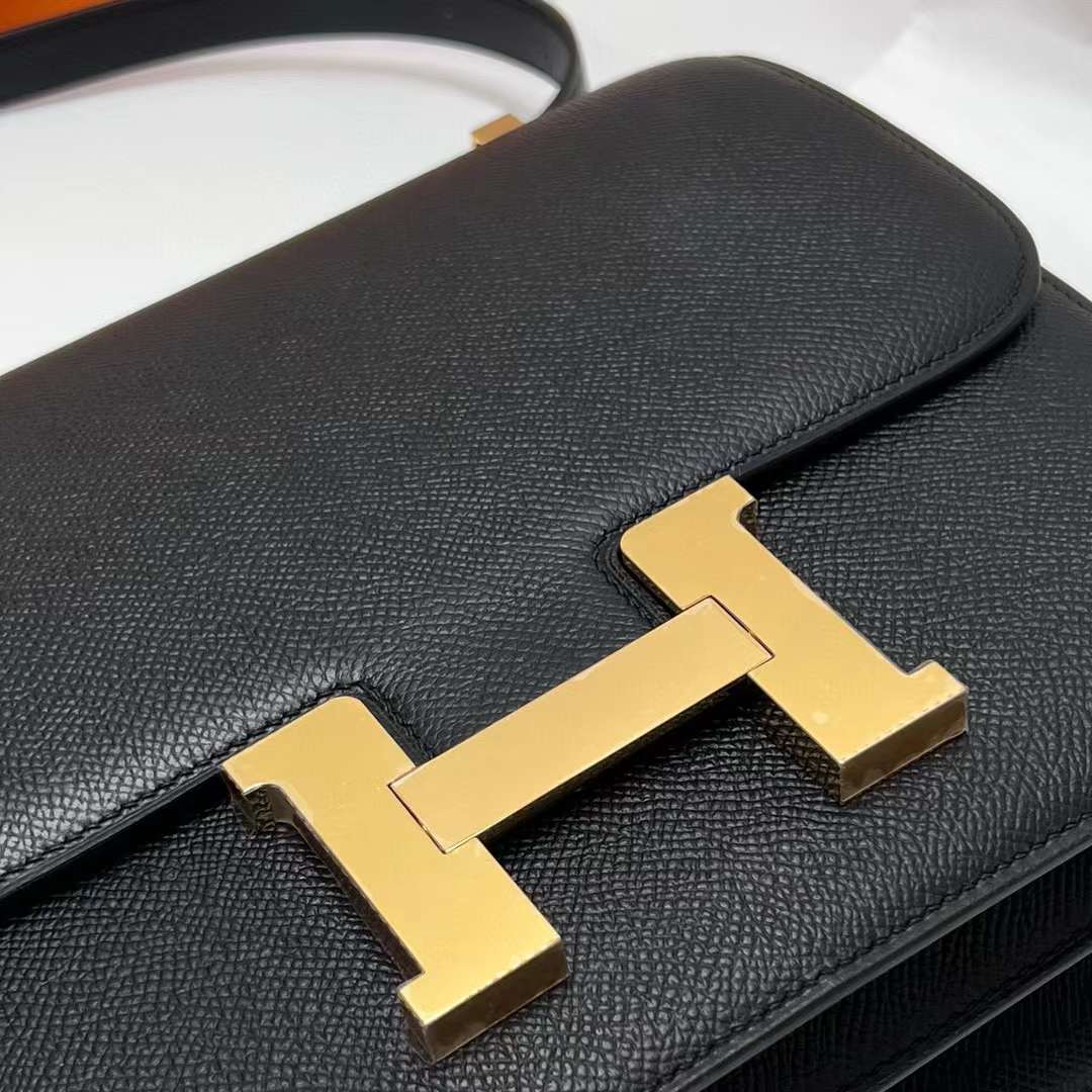 Hermès（爱马仕）Constance 空姐包 Epsom Ck89 黑色 金扣 24cm 全手工蜡线缝制 Ghw