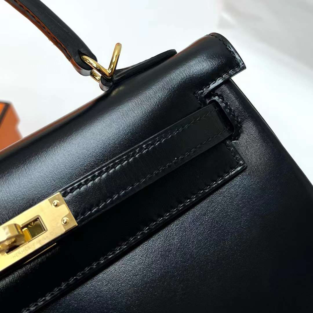 Hermès（爱马仕）Kelly 凯莉包 Box皮 Ck89 黑色 金扣 25cm 全手工蜡线缝制 Ghw
