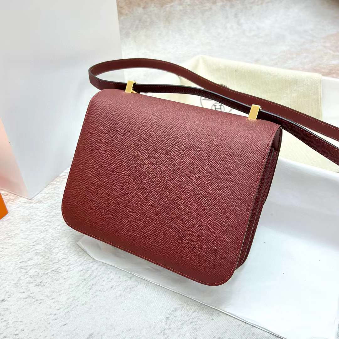 Hermès（爱马仕）Constance 康斯坦斯 Epsom Ck55 爱马仕红 金扣 24cm 全手工蜡线缝制 Ghw
