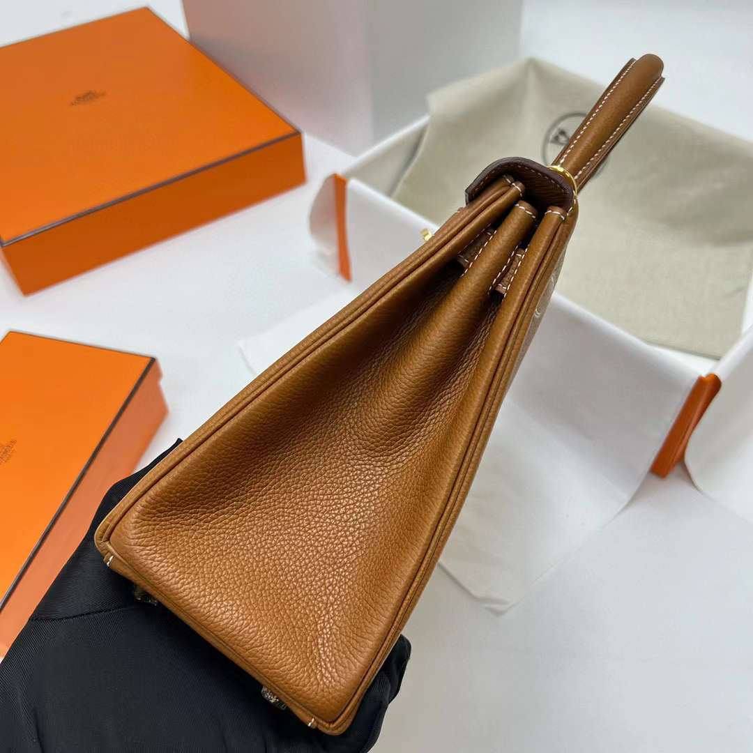 Hermès（爱马仕）Kelly 福宝颗粒马鞍皮 Barenia 34 金棕色 金扣 28cm 全手工蜡线缝制 Ghw