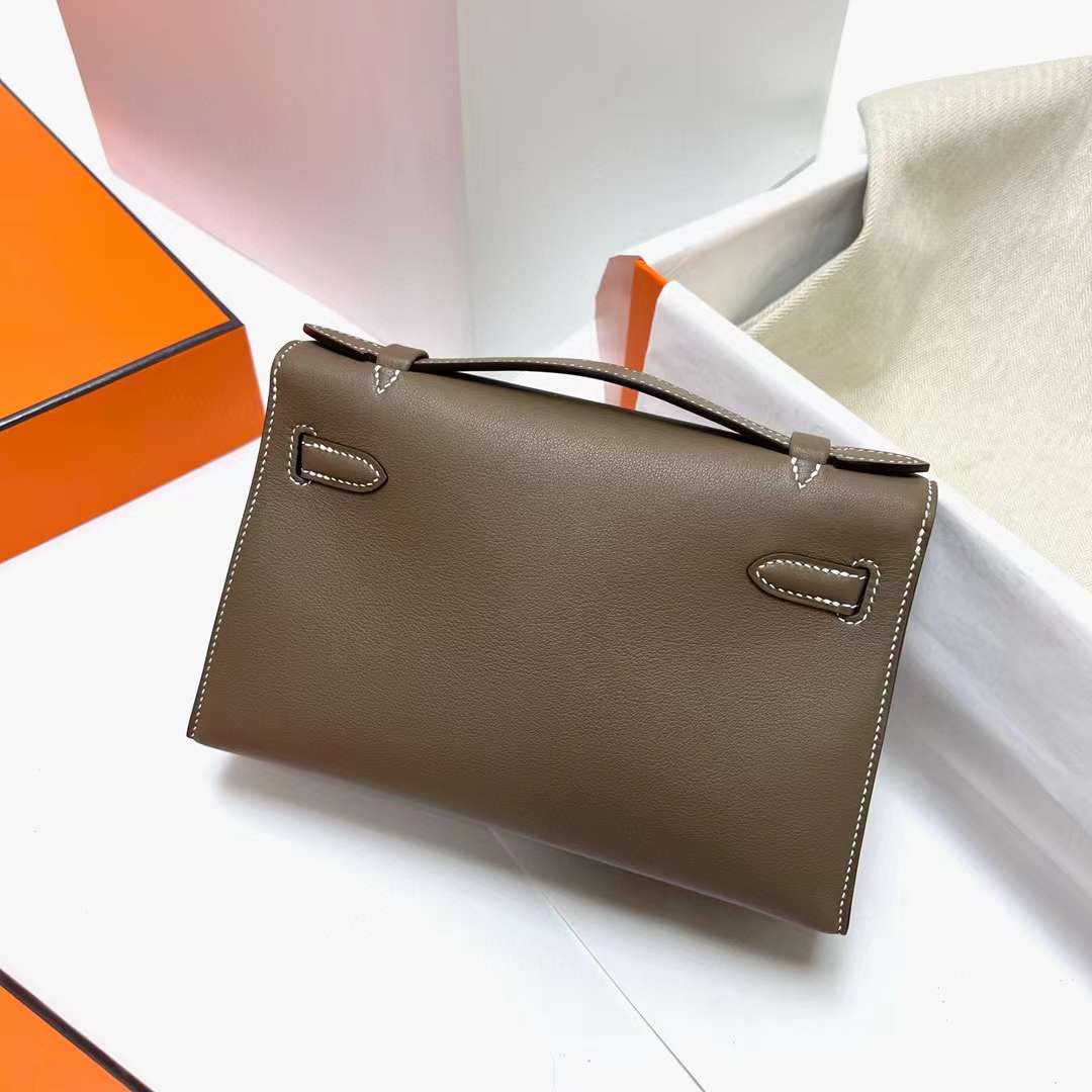 Hermès（爱马仕）Mini Kelly Pochette Swift Ck18 大象灰 银扣 22cm 全手工蜡线缝制 phw