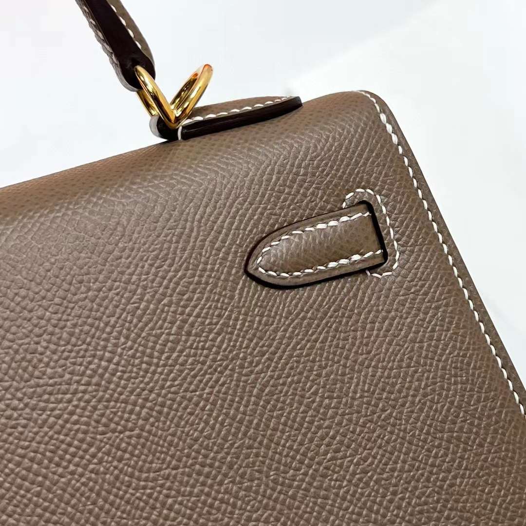 Hermès（爱马仕）Kelly 凯莉包 Epsom Ck37 大象灰 金扣 25cm 全手工蜡线缝制 Ghw