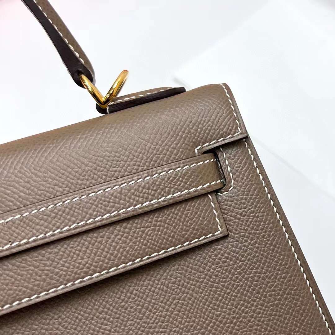 Hermès（爱马仕）Kelly 凯莉包 Epsom Ck37 大象灰 金扣 25cm 全手工蜡线缝制 Ghw